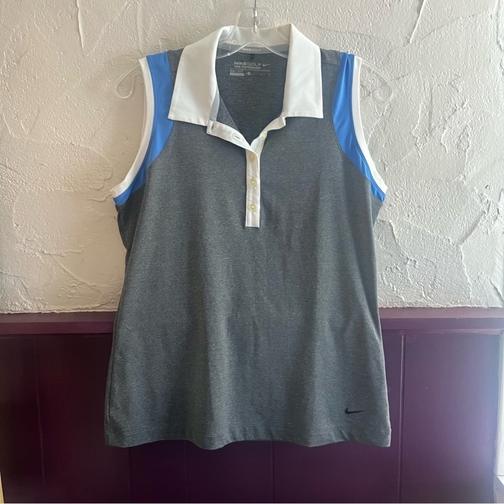 Nike Women's Gray and Blue Dri-Fit Sleeveless Polo Size Medium